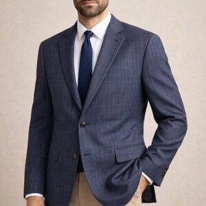 Lauren Ralph Lauren Navy Textured Sport Coat Wool Silk Blend